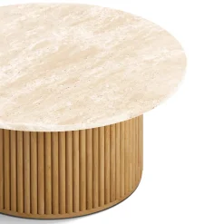 Tala 31.5" Travertine Coffee Table - Natural Oak