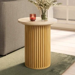 Tala Travertine Side Table - Natural Oak