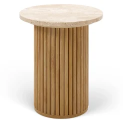 Tala Travertine Side Table - Natural Oak
