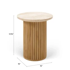 Tala Travertine Side Table - Natural Oak