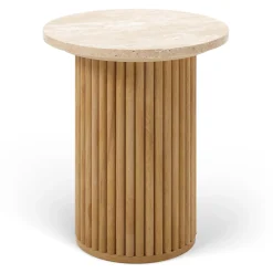 Tala Travertine Side Table - Natural Oak