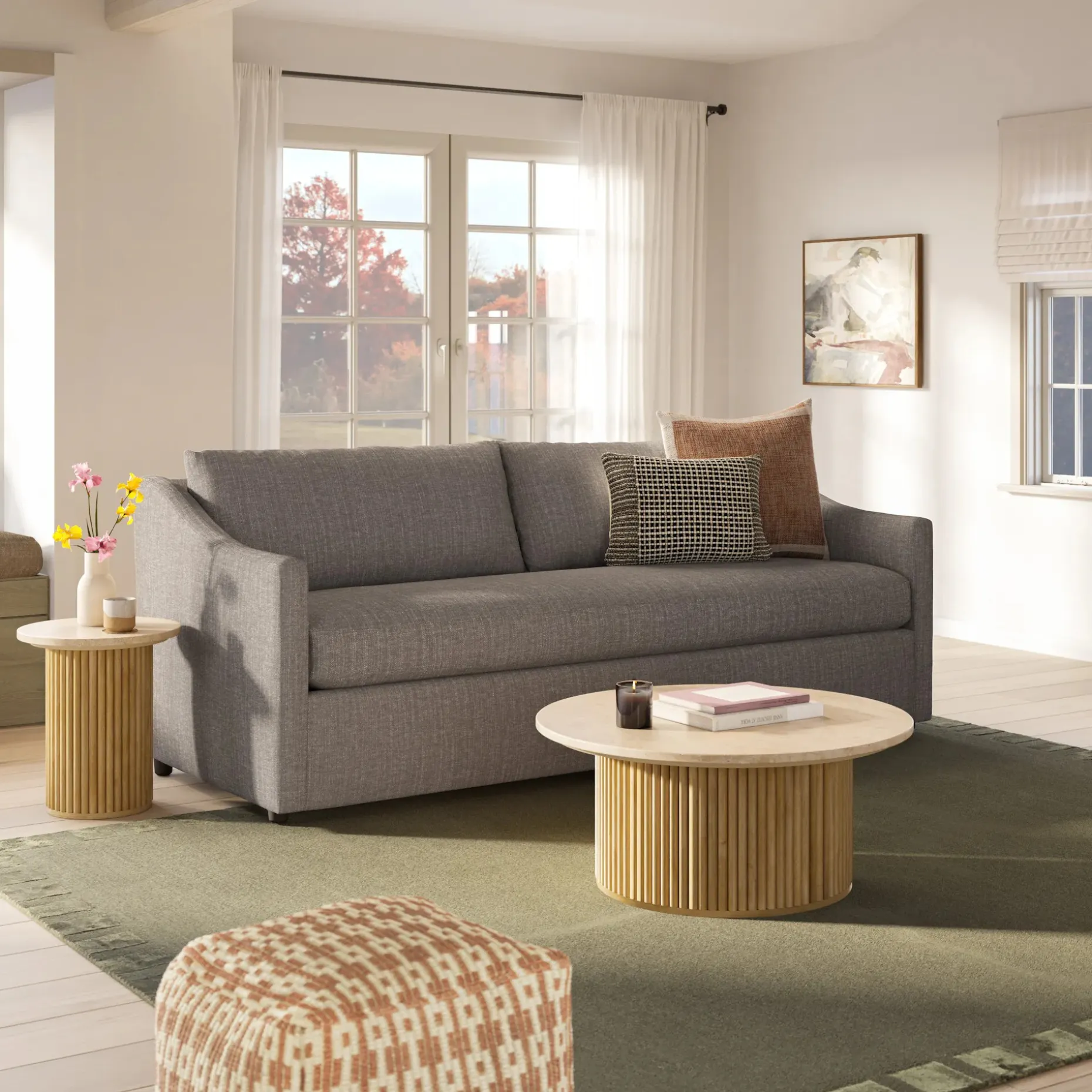 Tala Travertine Side Table - Natural Oak