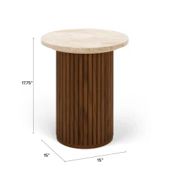Tala Travertine Side Table - Walnut