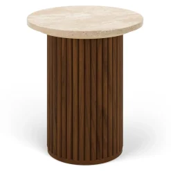 Tala Travertine Side Table - Walnut