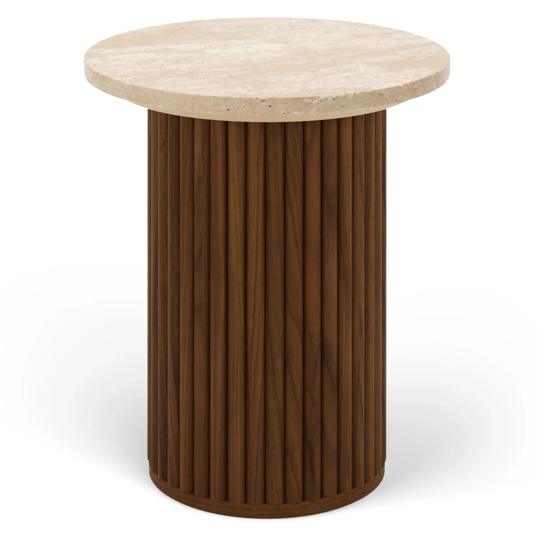 Tala Travertine Side Table - Walnut