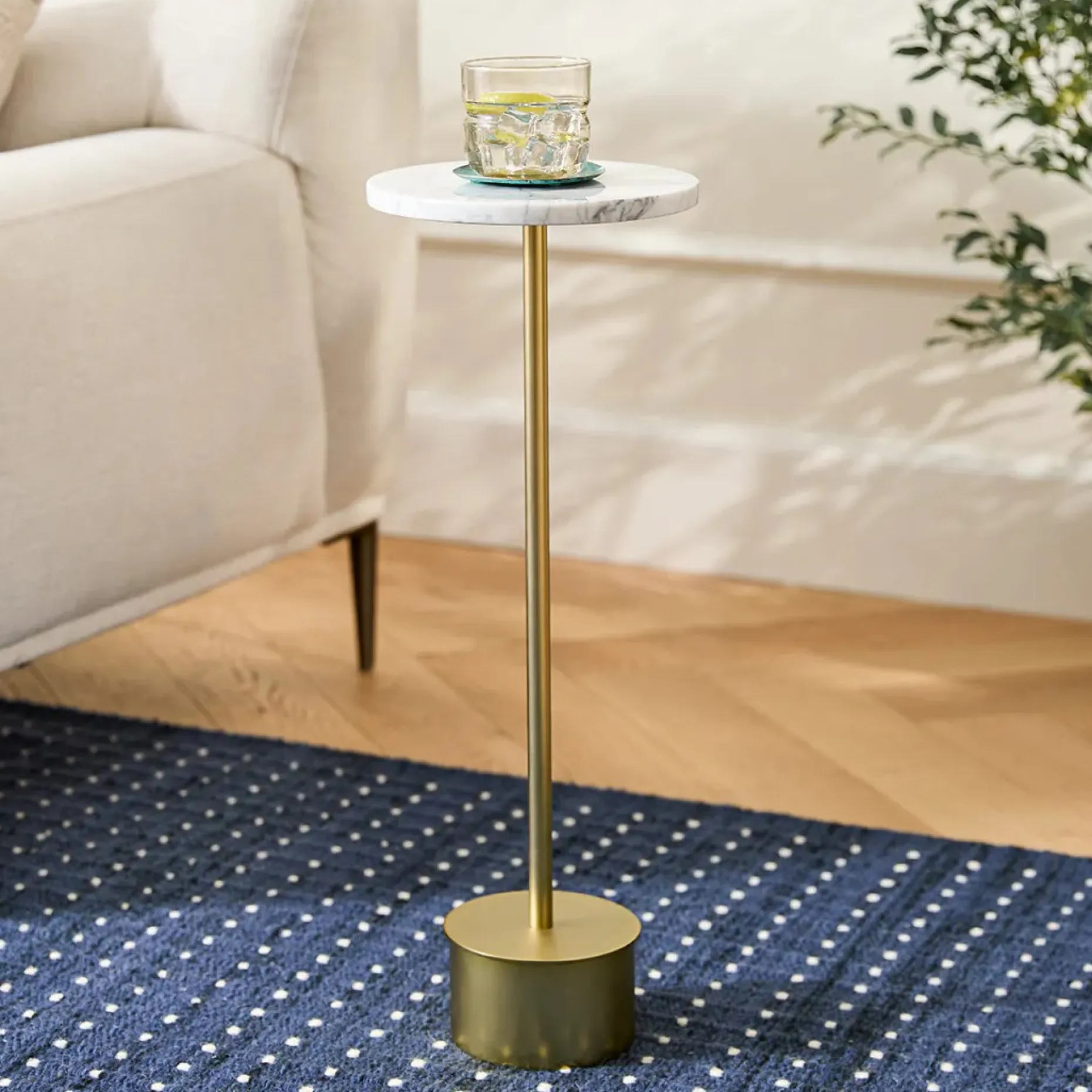 Tarvok Marble Drinks Table - Brass