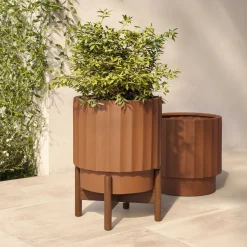 Tera Short Indoor/Outdoor Planter Set - Terracota and Walnut