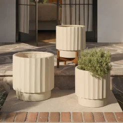 Tera Short Indoor/Outdoor Planter Set - Ivory and Walnut