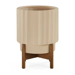 Tera Short Indoor/Outdoor Planter Set - Ivory and Walnut