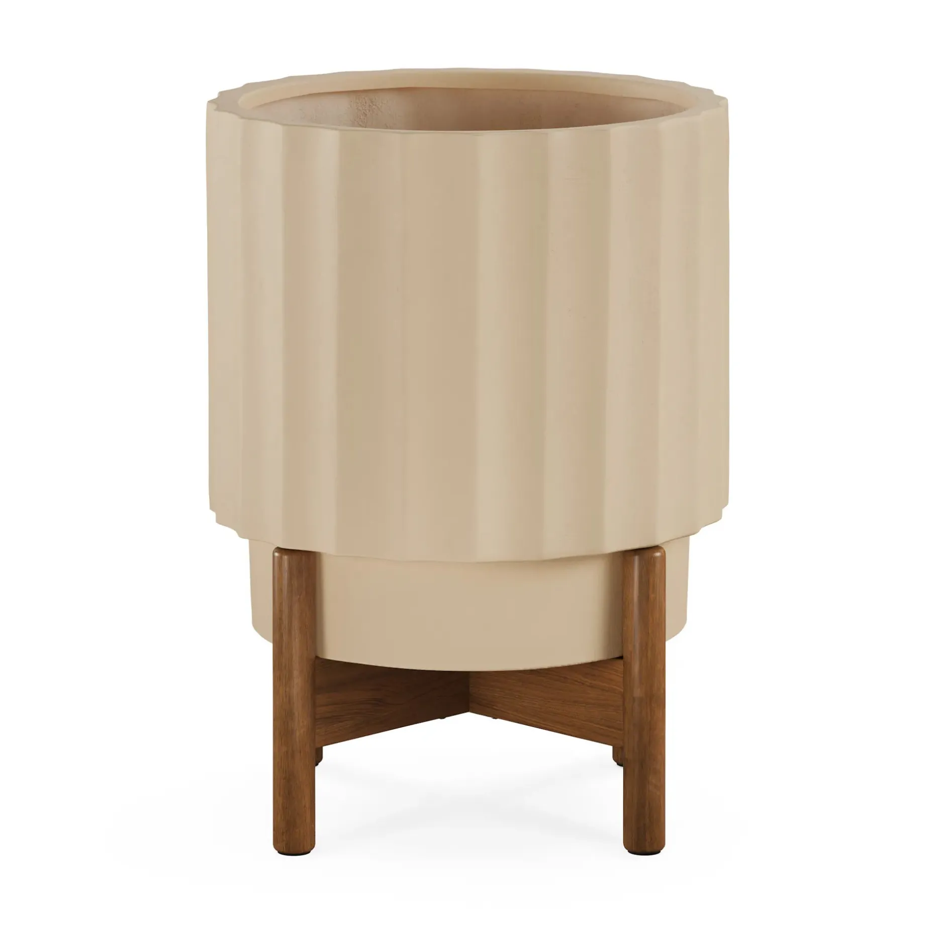 Tera Short Indoor/Outdoor Planter Set - Ivory and Walnut