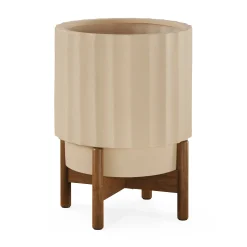Tera Short Indoor/Outdoor Planter Set - Ivory and Walnut