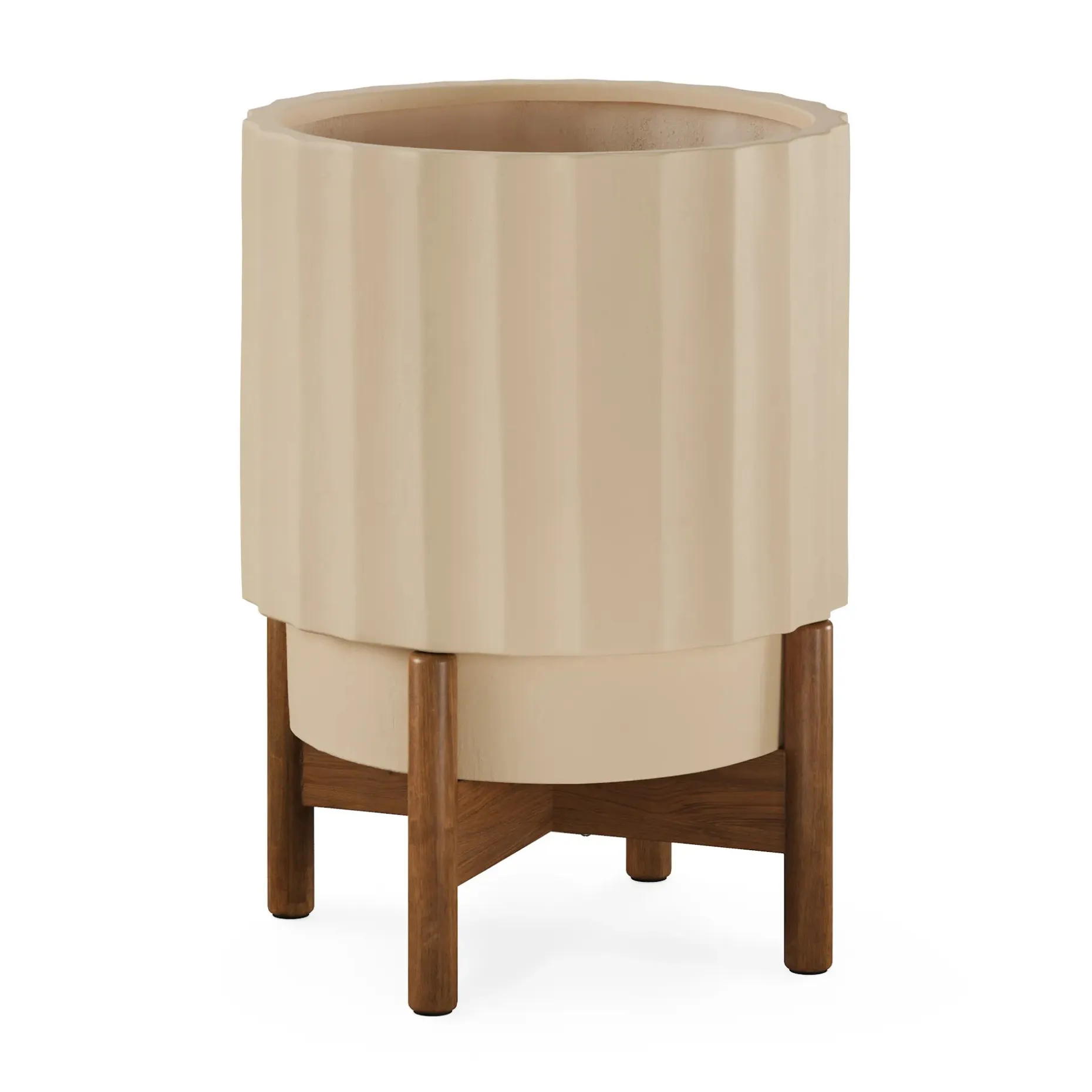 Tera Short Indoor/Outdoor Planter Set - Ivory and Walnut