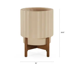 Tera Short Indoor/Outdoor Planter Set - Ivory and Walnut