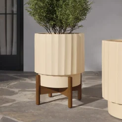 Tera Short Indoor/Outdoor Planter Set - Ivory and Walnut