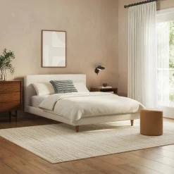 Tessu Full Low Profile Upholstered Bed - Ivory Wool Bouclé