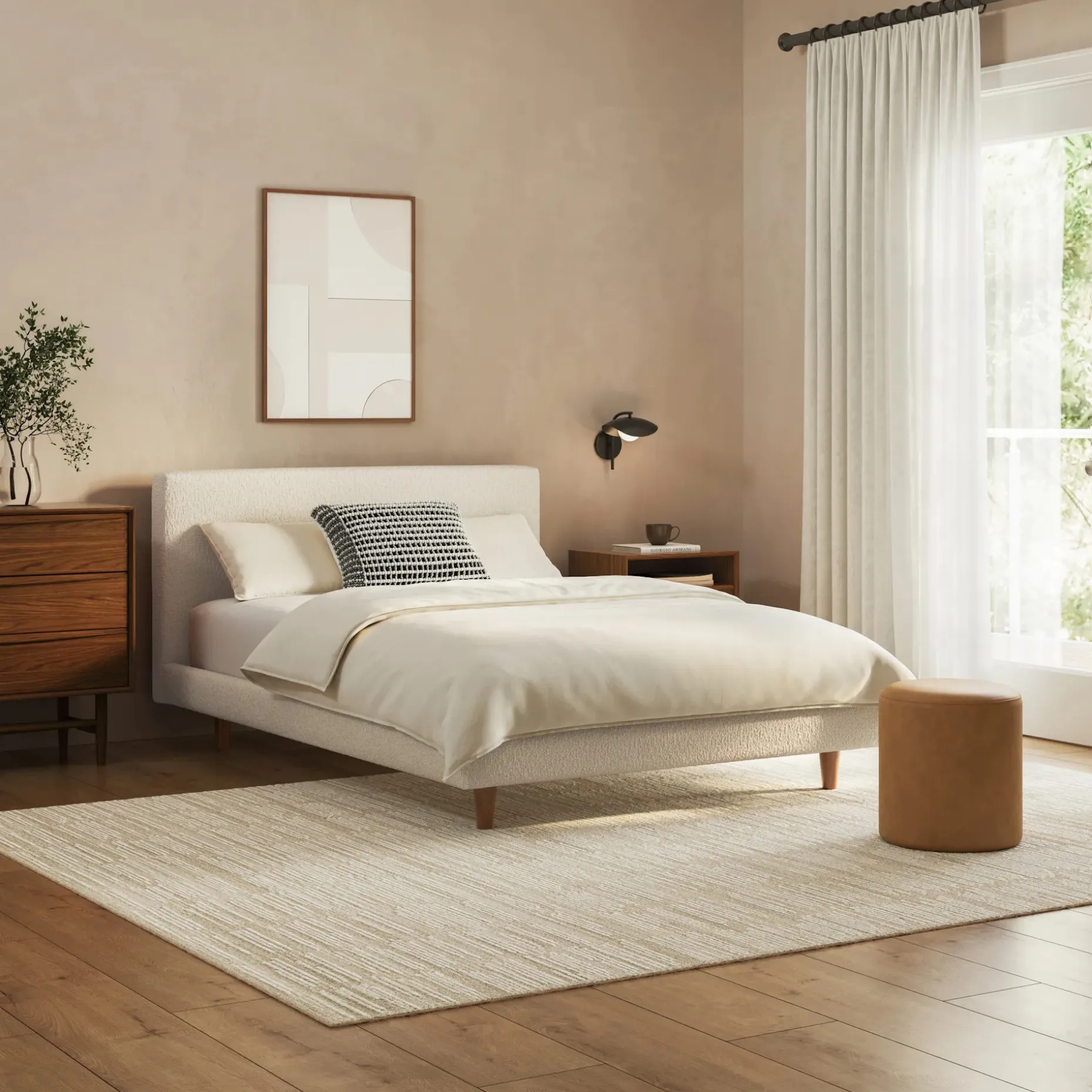 Tessu Full Low Profile Upholstered Bed - Ivory Wool Bouclé