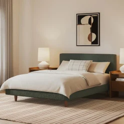 Tessu Full Low Profile Upholstered Bed - Green Wool Bouclé