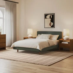 Tessu Full Low Profile Upholstered Bed - Green Wool Bouclé