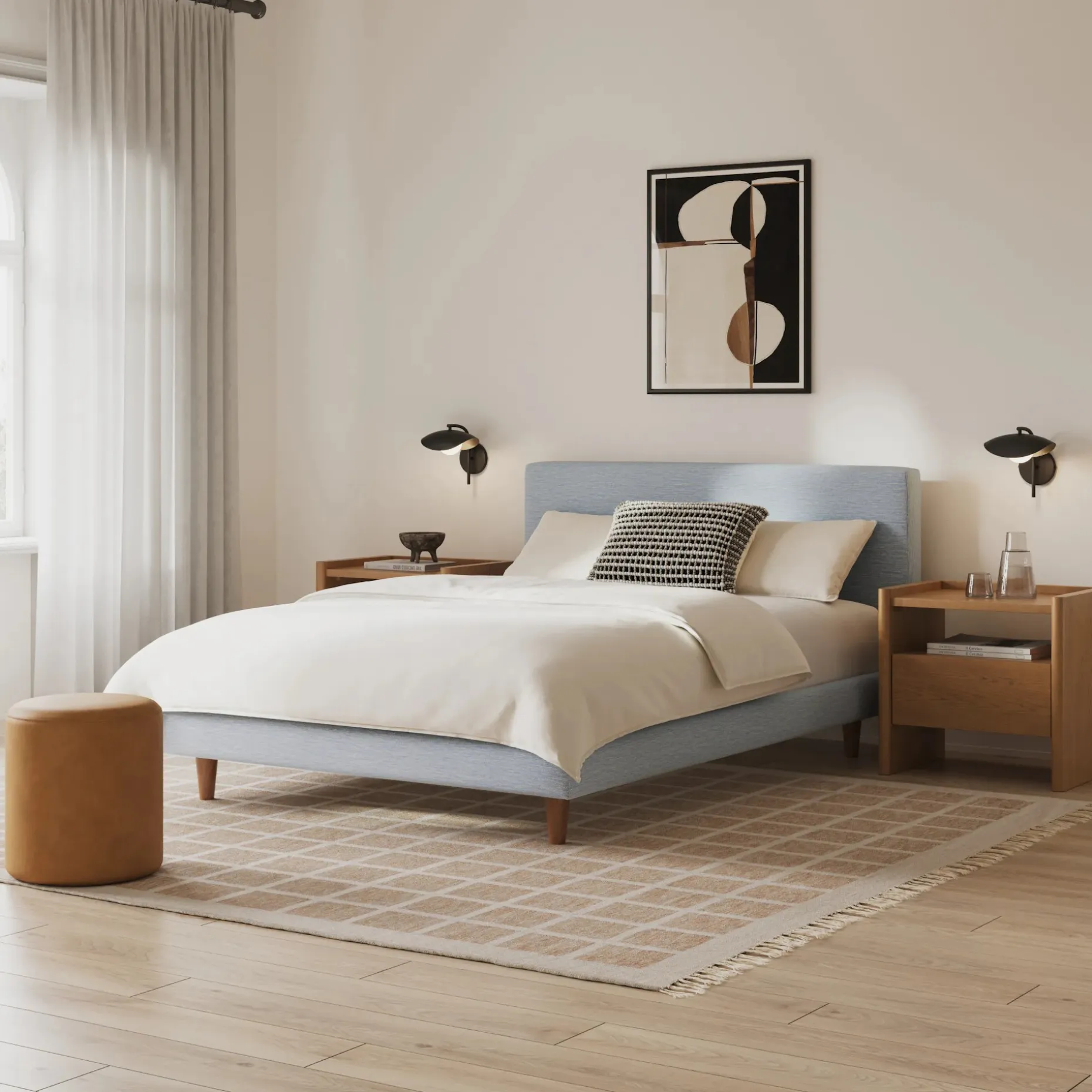 Tessu Full Low Profile Upholstered Bed - Silver Light Blue