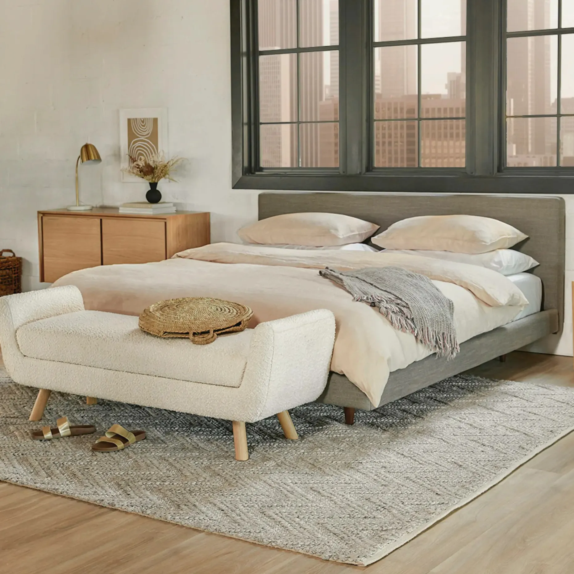 Tessu King Low Profile Upholstered Bed - Glaze Gray