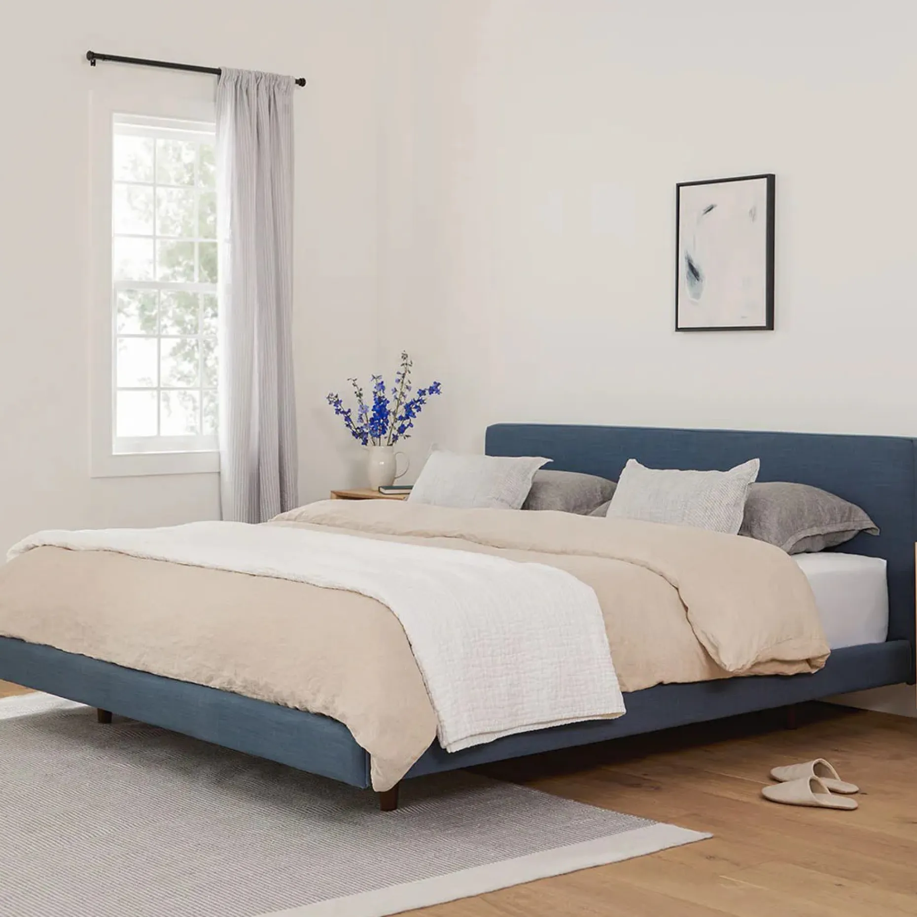 Tessu King Low Profile Upholstered Bed - Caspian Blue
