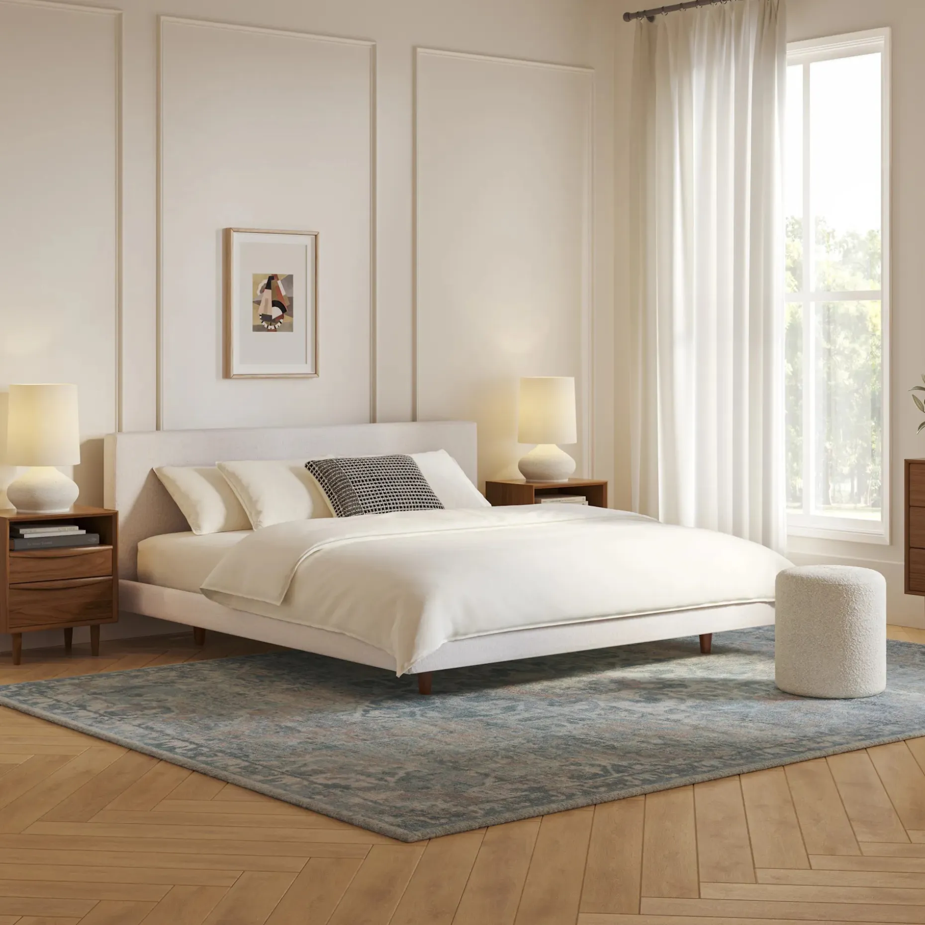 Tessu King Low Profile Upholstered Bed - Napa White