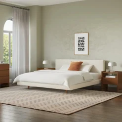 Tessu King Low Profile Upholstered Bed - Ivory Wool Bouclé