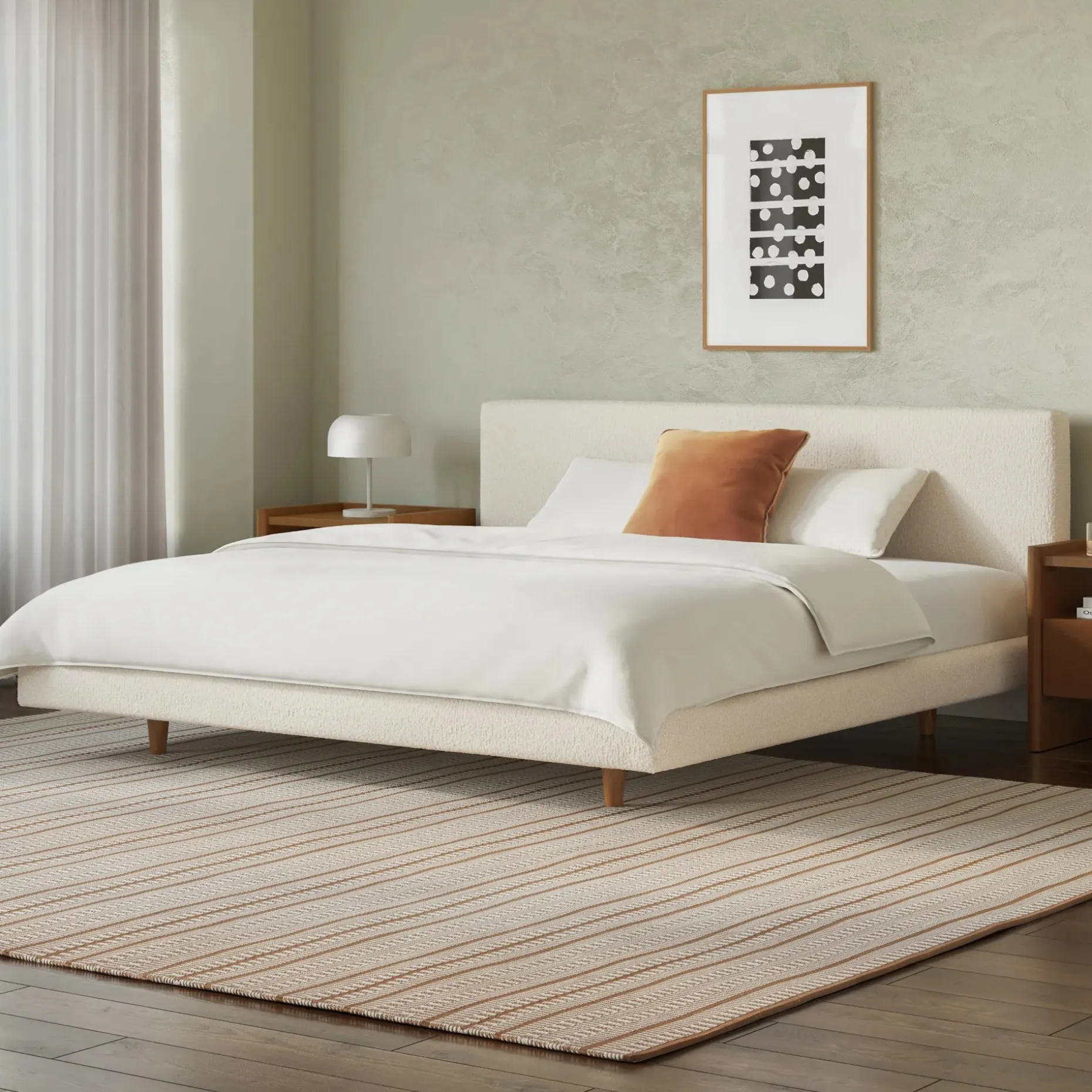 Tessu King Low Profile Upholstered Bed - Ivory Wool Bouclé