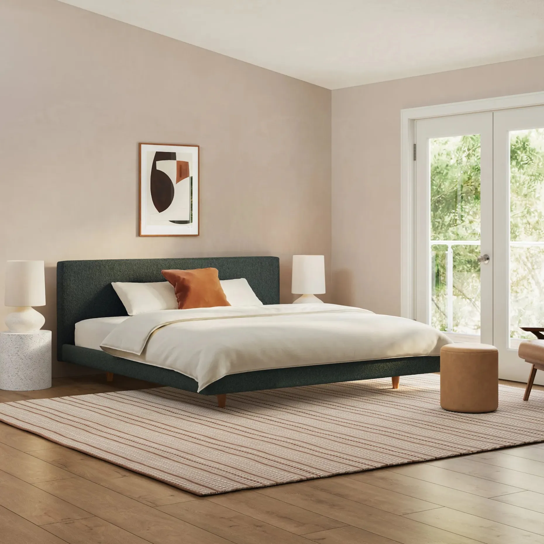 Tessu King Low Profile Upholstered Bed - Green Wool Bouclé