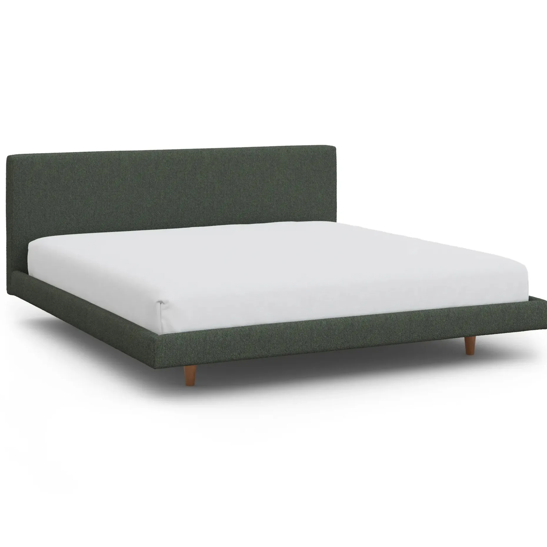 Tessu King Low Profile Upholstered Bed - Green Wool Bouclé