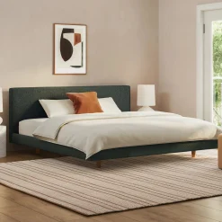 Tessu King Low Profile Upholstered Bed - Green Wool Bouclé