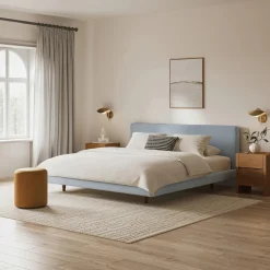 Tessu King Low Profile Upholstered Bed - Silver Light Blue