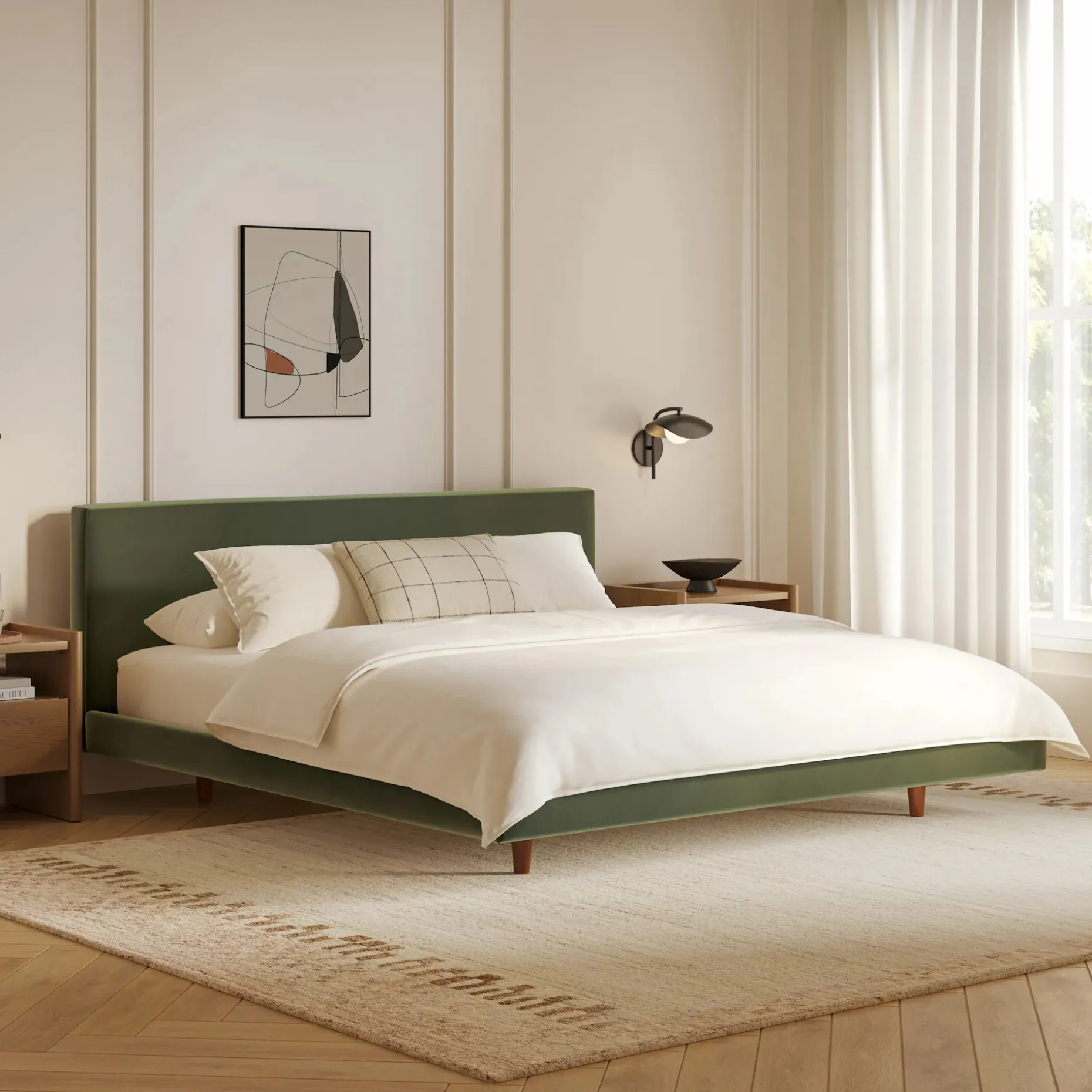 Tessu King Low Profile Velvet Bed - Hale Fir Green