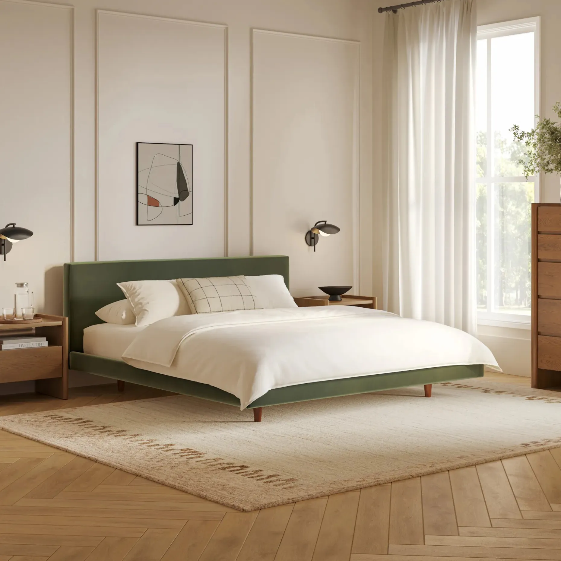 Tessu King Low Profile Velvet Bed - Hale Fir Green