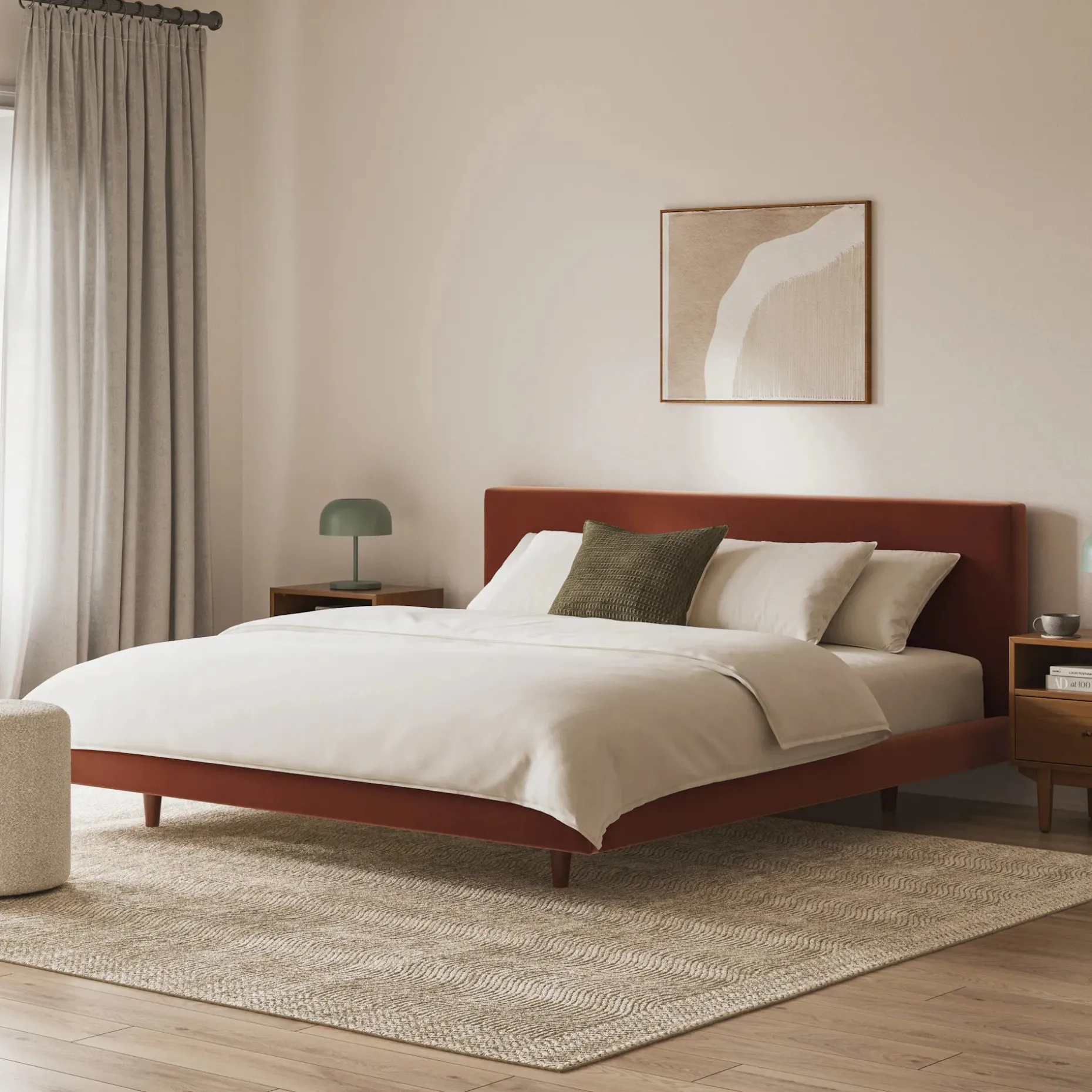 Tessu King Low Profile Velvet Bed - Hale Rust