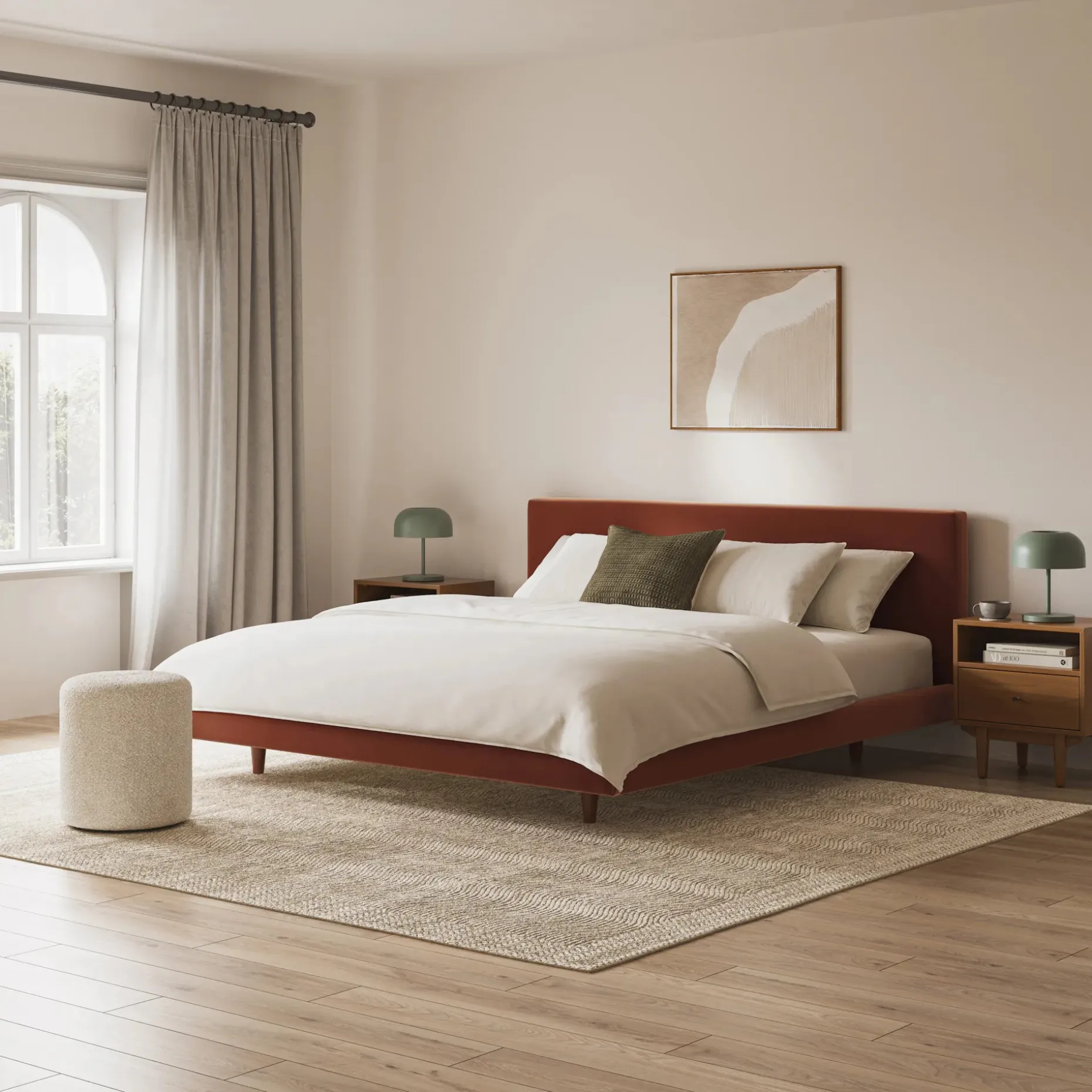 Tessu King Low Profile Velvet Bed - Hale Rust