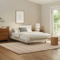 Tessu Queen Low Profile Upholstered Bed - Ivory Wool Bouclé