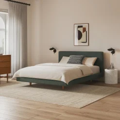 Tessu Queen Low Profile Upholstered Bed - Green Wool Bouclé