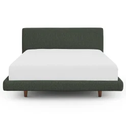 Tessu Queen Low Profile Upholstered Bed - Green Wool Bouclé