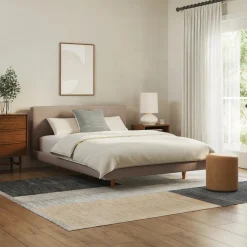 Tessu Queen Low Profile Upholstered Bed - Sandstone Wool Bouclé