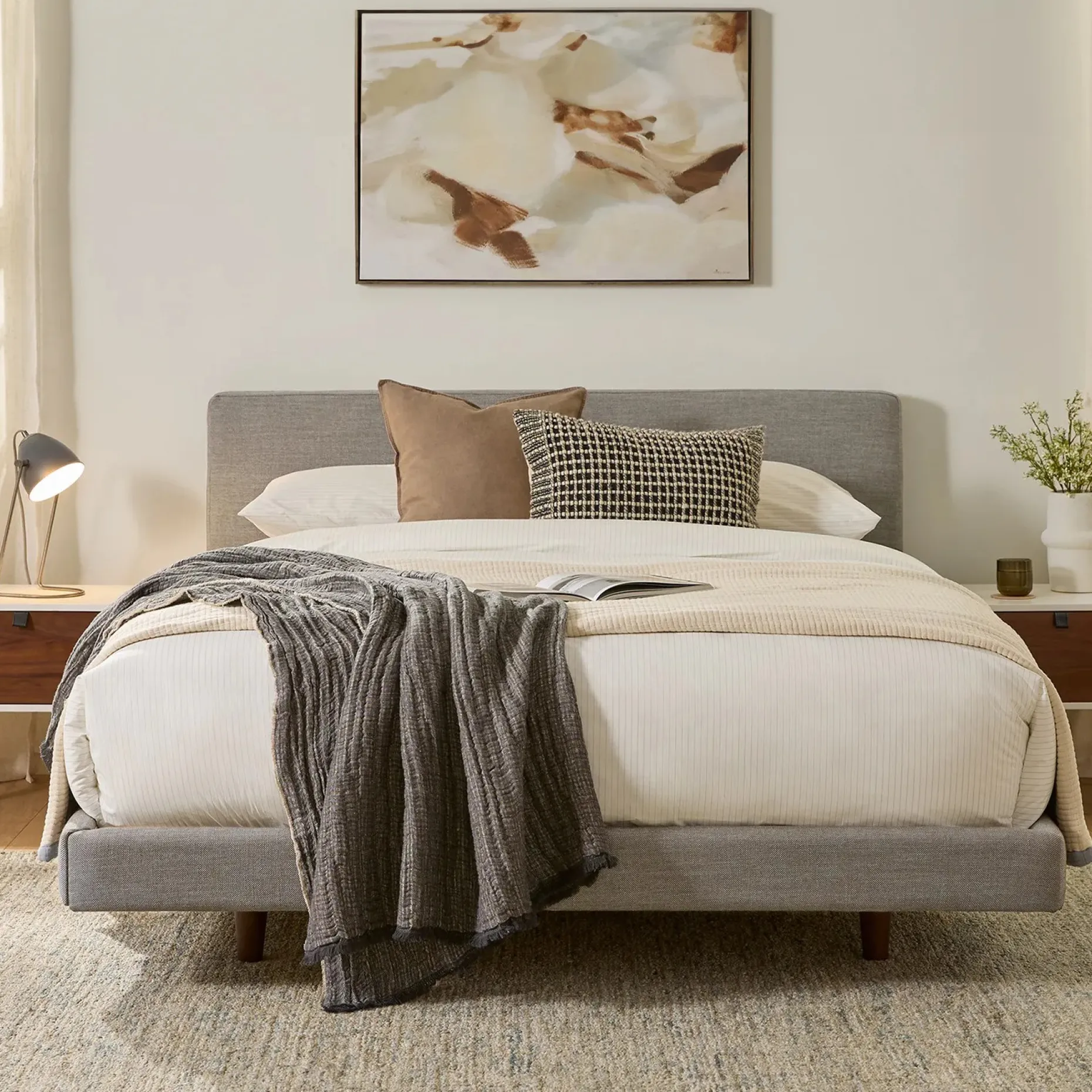 Tessu Queen Low Profile Upholstered Bed - Glaze Gray