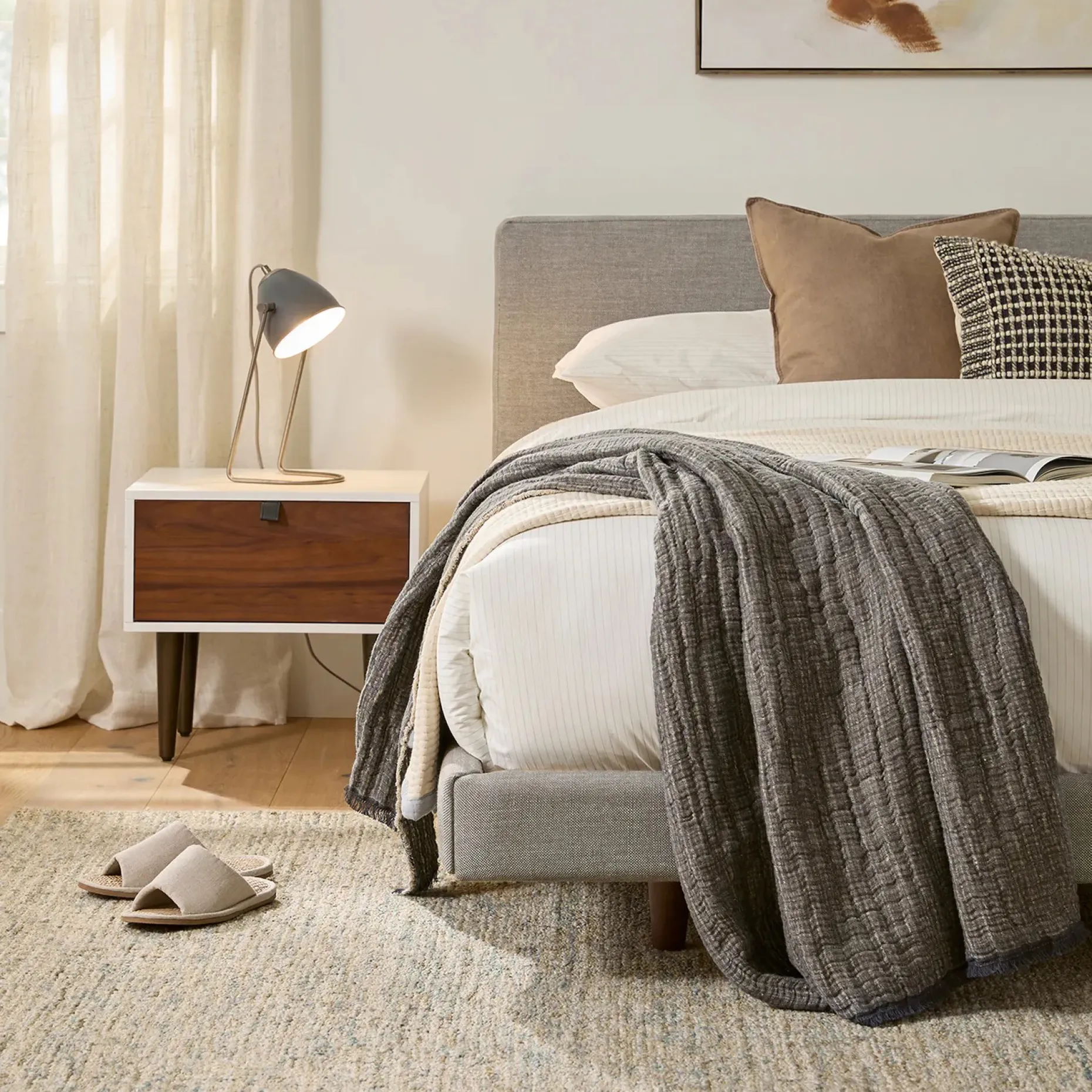 Tessu Queen Low Profile Upholstered Bed - Glaze Gray