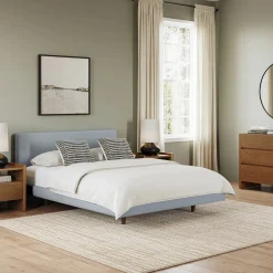 Tessu Queen Low Profile Upholstered Bed - Silver Light Blue