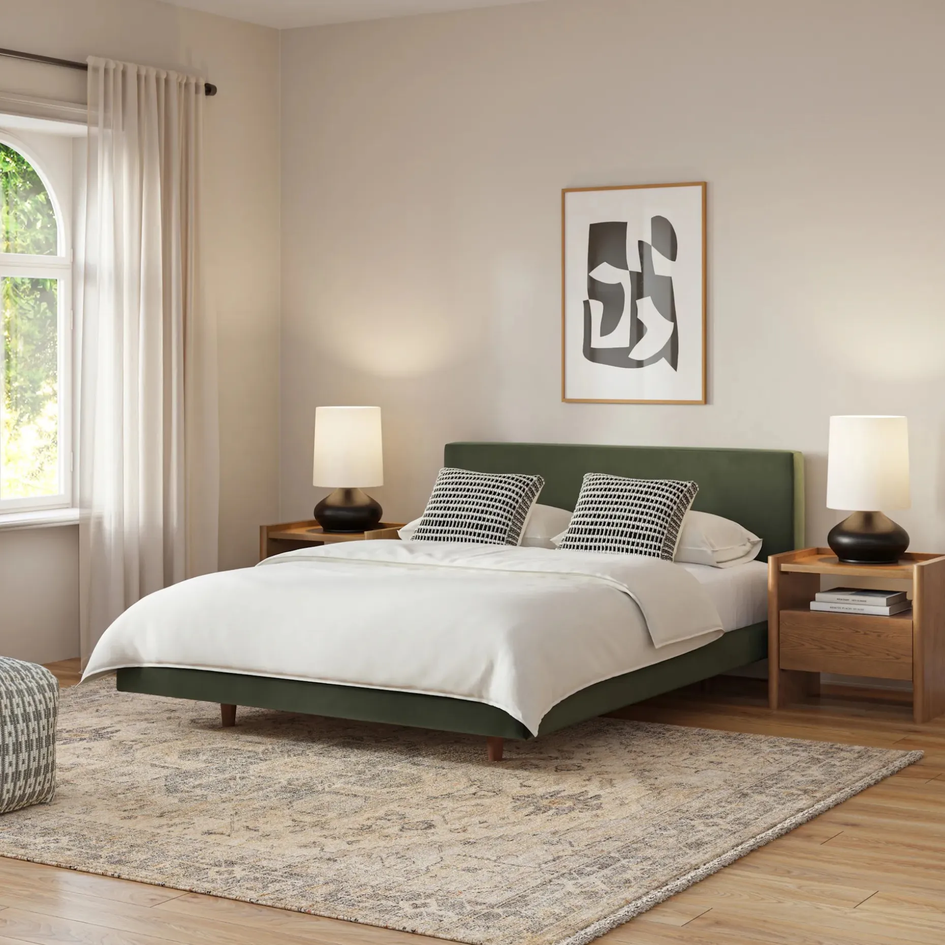 Tessu Queen Low Profile Velvet Bed - Hale Fir Green