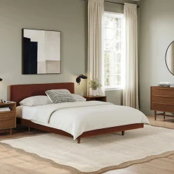 Tessu Queen Low Profile Velvet Bed - Hale Rust