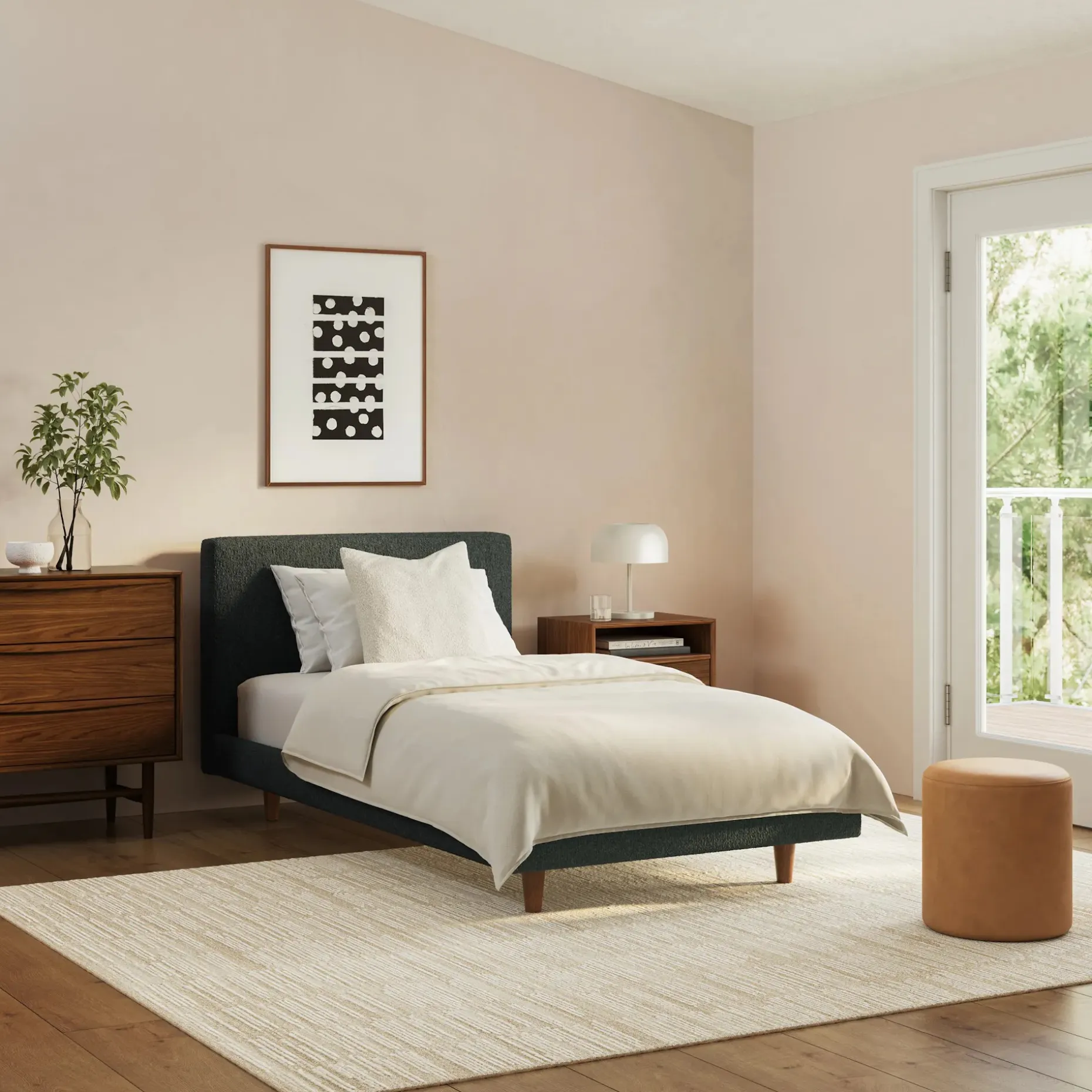 Tessu Twin Low Profile Upholstered Bed - Green Wool Bouclé