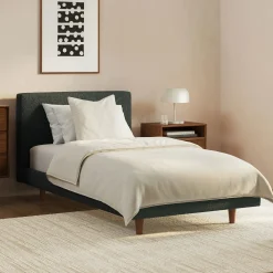 Tessu Twin Low Profile Upholstered Bed - Green Wool Bouclé