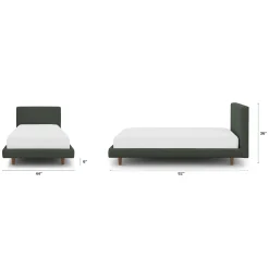 Tessu Twin Low Profile Upholstered Bed - Green Wool Bouclé