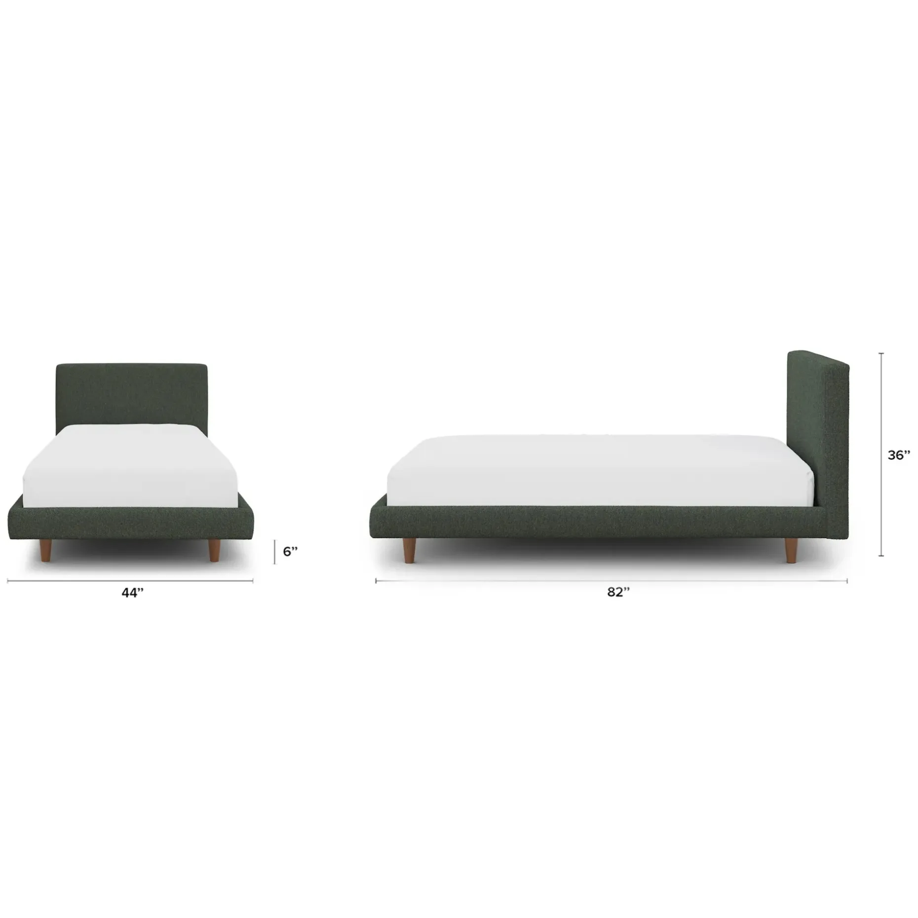 Tessu Twin Low Profile Upholstered Bed - Green Wool Bouclé