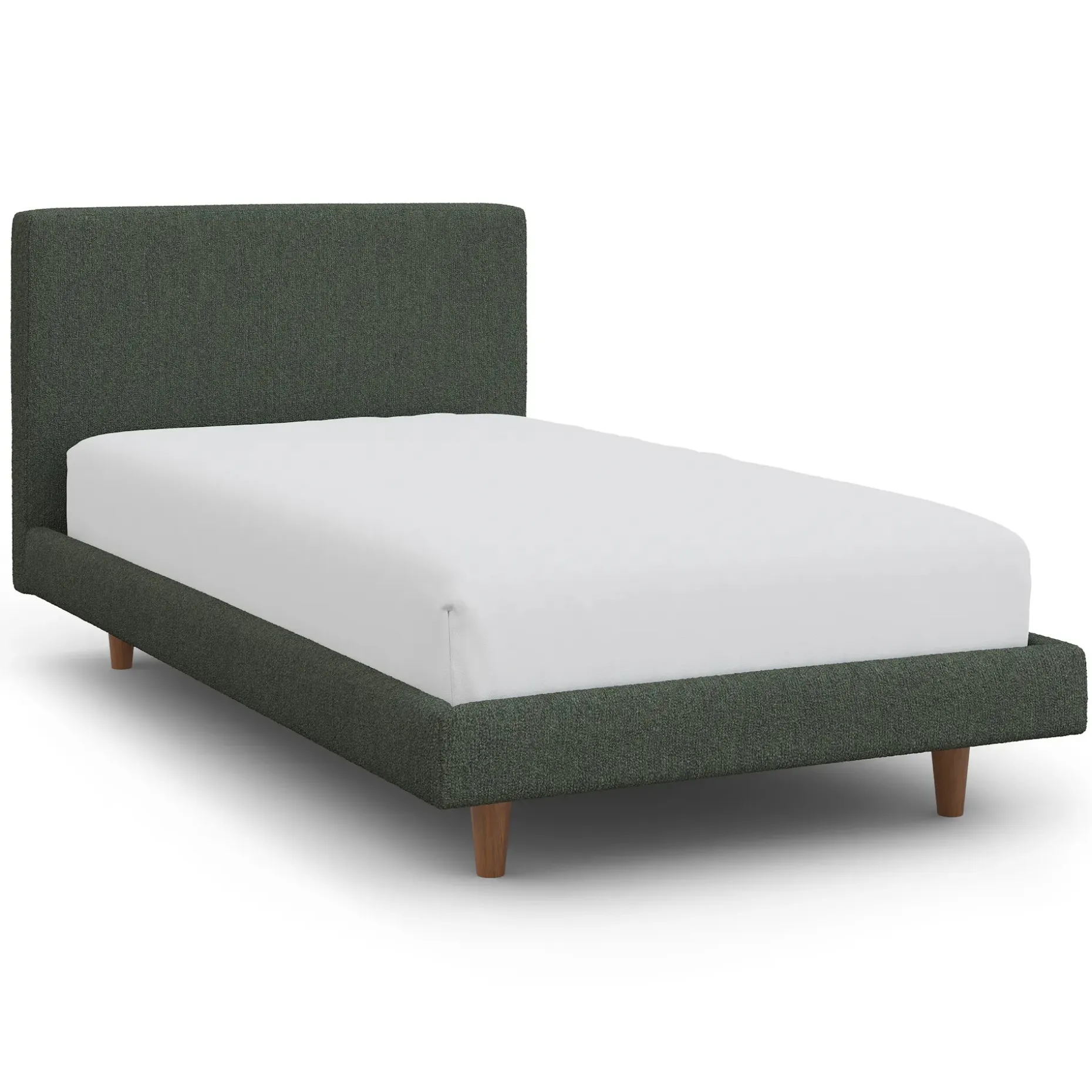 Tessu Twin Low Profile Upholstered Bed - Green Wool Bouclé